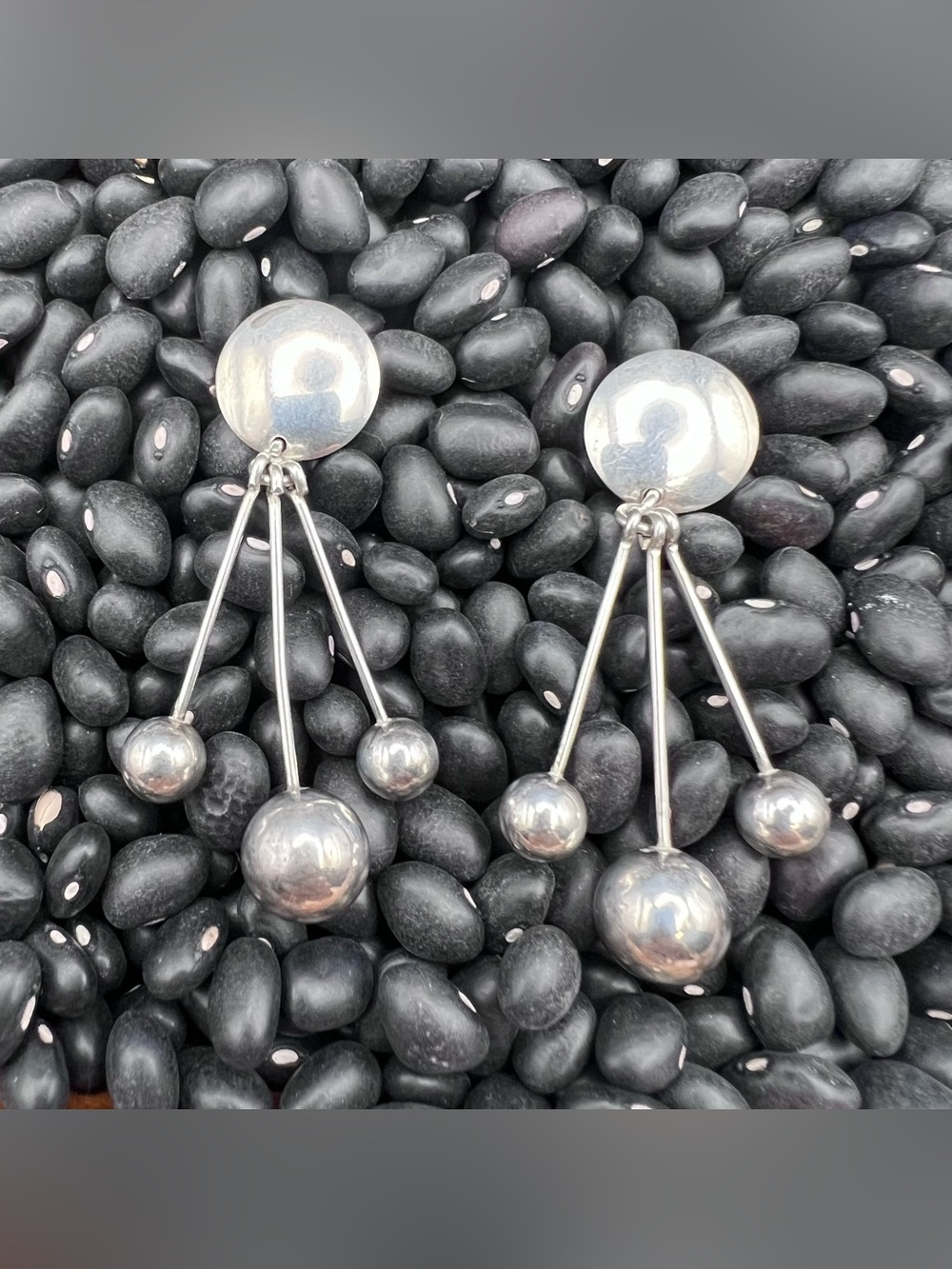 Sterling Silver Modernist Ball Drop Earrings